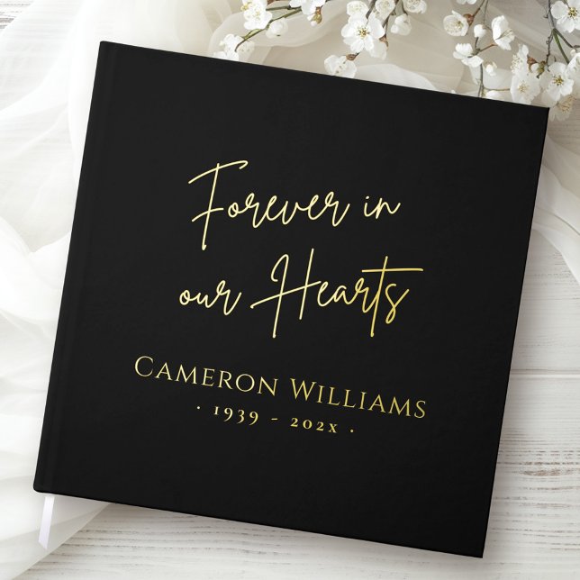 Livre D'or Pour toujours dans nos coeurs funéraire mémorial r (Forever in our hearts funeral memorial real foil guest book)