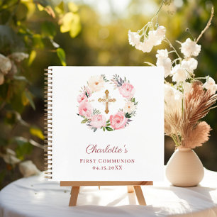 Livre d'or Première Communion couronne florale ros