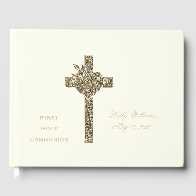 Livre D'or Première Croix de la Communion avec la colombe et  (Recto)