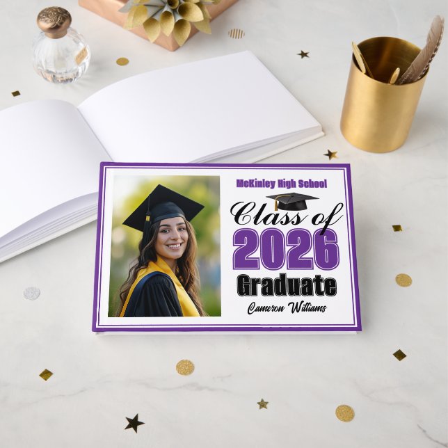 Livre D'or Purple Class of 2026 Photo Small Graduation (Recto ouvert)