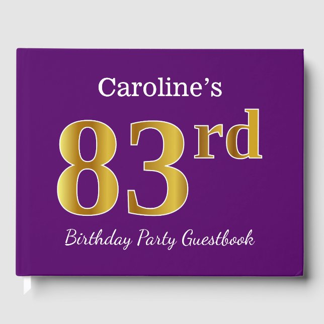 Livre D'or Purple, Faux Gold 83e fête d'anniversaire; Nom per (Recto)