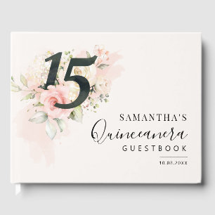 Livre D'or Quinceanera 15e anniversaire de fleurs roses