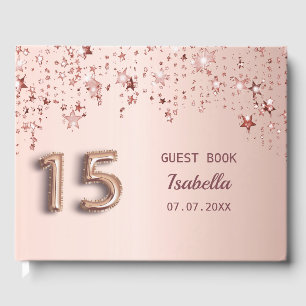 Livre D'or Quinceanera anniversaire rose étoiles blush or
