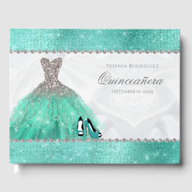 Livre D'or Quinceañera Aqua Diamond Sparkle Parties scintilla (Recto)