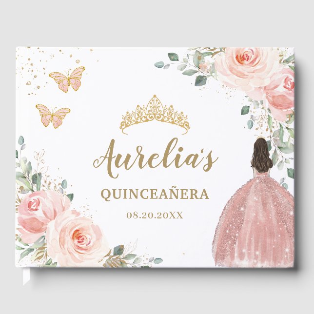 Livre D'or QUINCEANERA Blush Floral Princess Butterflies Gold (Recto)