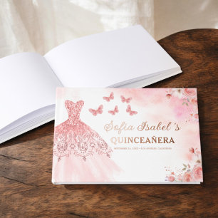 Livre D'or Quinceañera Blush Floral Princess Butterflies Gold