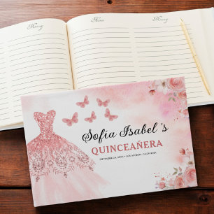 Livre D'or Quinceañera Blush Floral Princess Butterflies Gold