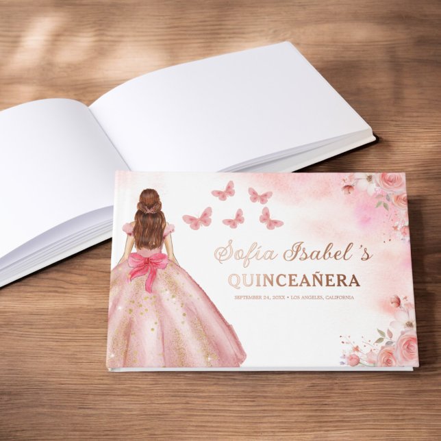 Livre D'or Quinceañera Blush Floral Princess Butterflies Gold (Créateur téléchargé)