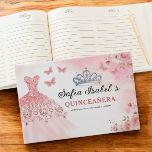 Livre D'or Quinceañera Blush Floral Princess Butterflies Gold