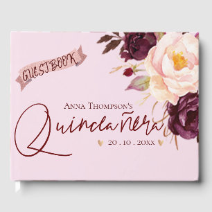 Livre D'or Quinceanera Blush rose Bourgogne Floral Anniversai