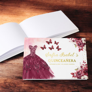 Livre D'or Quinceañera Burgundy Gold Princess Floral