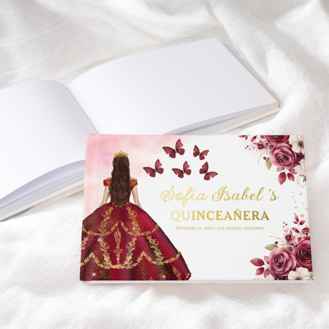 Livre D'or Quinceañera Burgundy Gold Princess Floral (Créateur téléchargé)