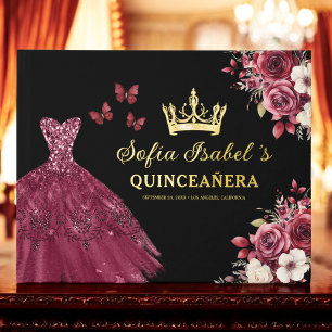 Livre D'or Quinceañera Burgundy Gold Princess Floral
