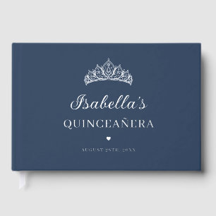 Livre D'or Quinceañera en Feuille de Navy Bleu