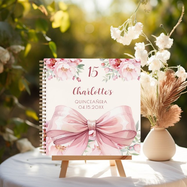 Livre d'or Quinceanera fleurons crème arc rose (Créateur téléchargé)