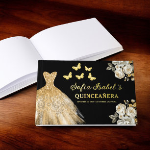 Livre D'or Quinceañera Gold Princess Floral Papillons