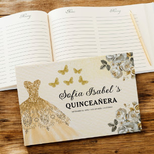 Livre D'or Quinceañera Gold Princess Floral Papillons