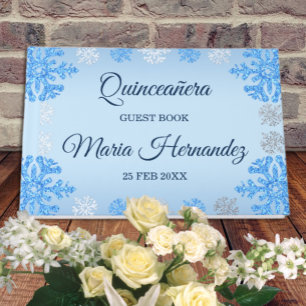 Livre D'or Quinceañera Ice Blue Silver Winter Snowflake