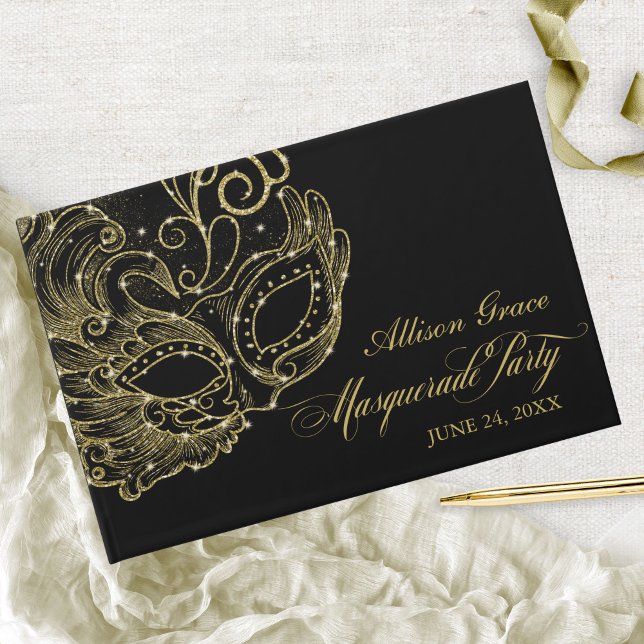 Livre D'or Quinceanera Masquerade Party Gold Noir (Créateur téléchargé)