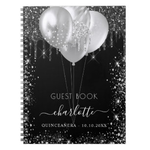 Livre d'or Quinceanera noir argent nom de la parti