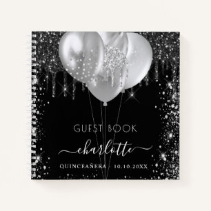 Livre d'or Quinceanera noir argent nom de la parti