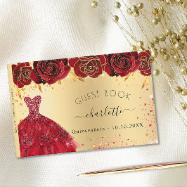 Livre D'or Quinceanera or rouge robe fleurs parties scintilla