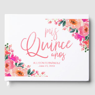 Livre d'or Quinceanera Rose Foncé Floral