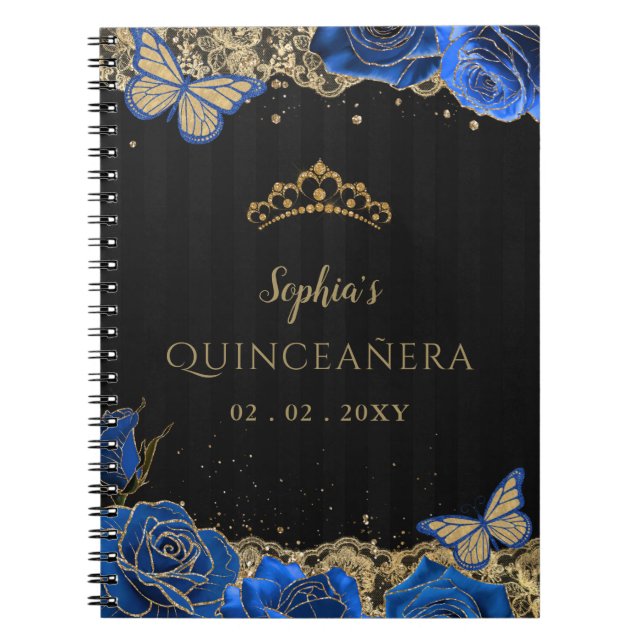 Livre d'or Quinceañera Roses Bleues Broderie Or No (Devant)