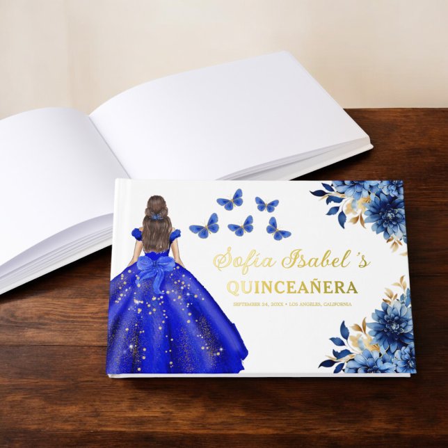 Livre D'or Quinceañera Royal Blue Gold Princess Butterflies (Créateur téléchargé)