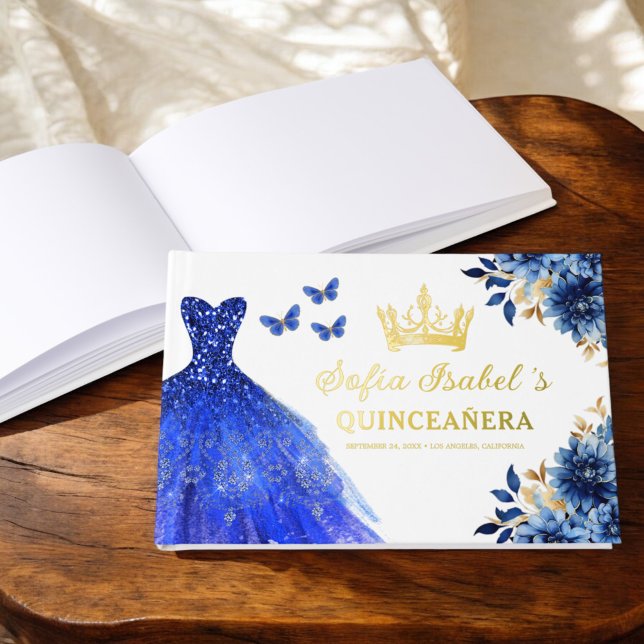Livre D'or Quinceañera Royal Blue Gold Princess Butterflies (Créateur téléchargé)