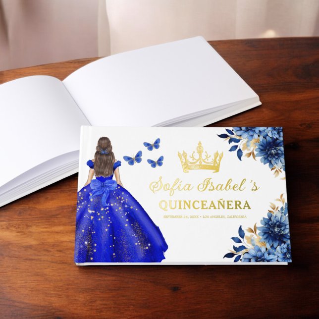 Livre D'or Quinceañera Royal Blue Gold Princess Butterflies (Créateur téléchargé)