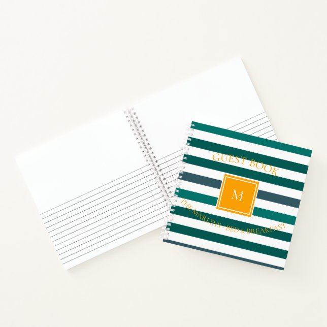 Livre d'or rayé blanc et bleu sarcelle Monogramme  (Intérieur)