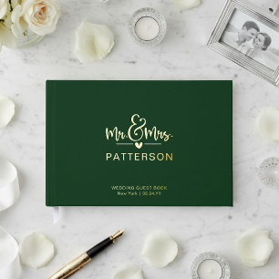 Livre D'or Real Foil Mr & Mrs Nom personnalisé Mariage vert