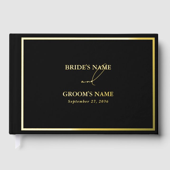 Livre D'or Real Gold Foil Moderne Black & Gold Mariage (Recto)