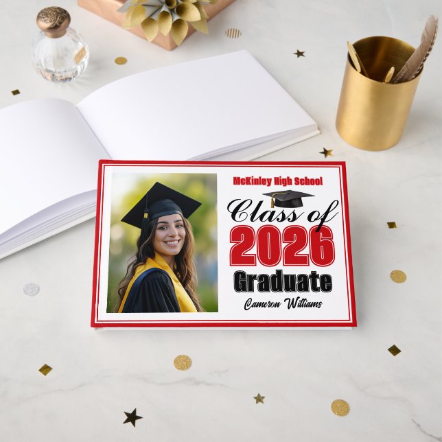 Livre D'or Red Class of 2026 Photo Small Graduation (Recto ouvert)