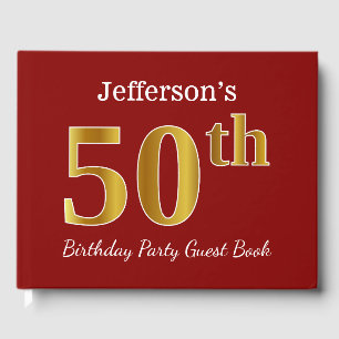 Livre D'or Red, Faux Gold 50th Birthday Party + Nom personnal