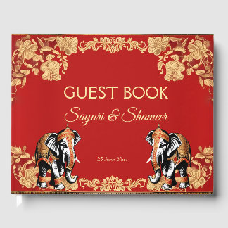 Livre D'or Red gold elephants Indian wedding personalized