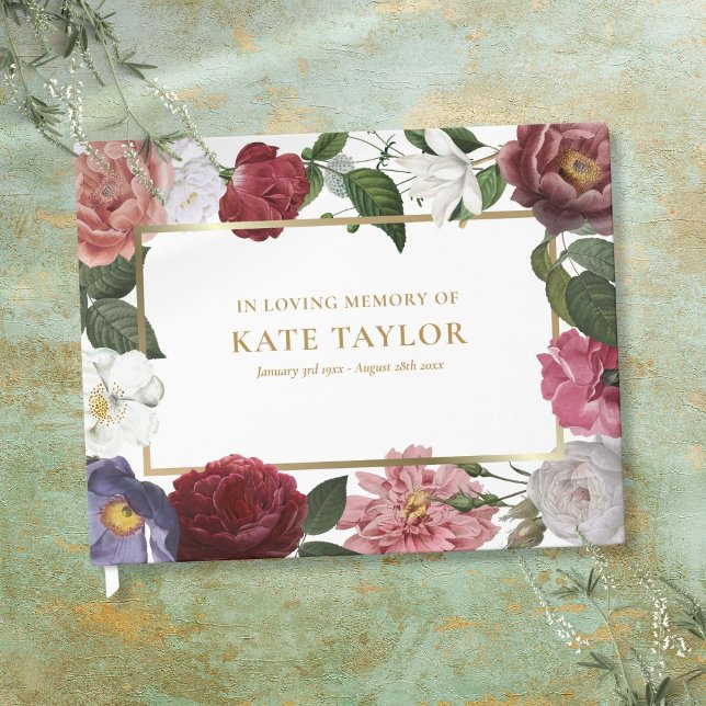 Livre D'or Registre des invités de service funèbre floral de  (Roses Floral Funeral Service Memorial Guest Book)