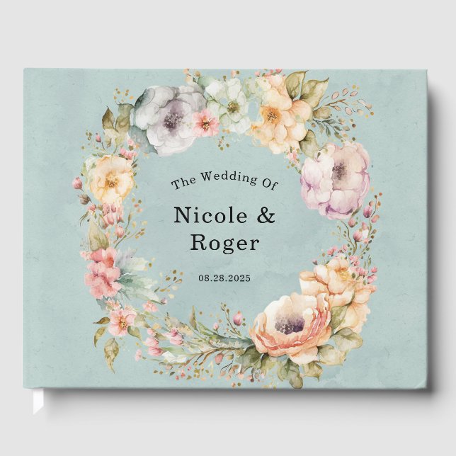 Livre D'or Renouveler Blue et Spring Peony Chic Mariage (Recto)