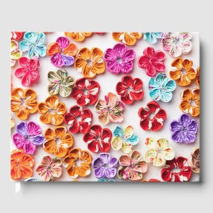 Livre D'or Ressort tissu cousu artisanal Fleurs Multicolor