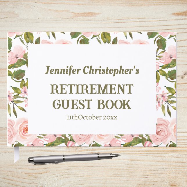 Livre D'or Retraite moderne personnalisée Rose Floral Vert (Créateur téléchargé)