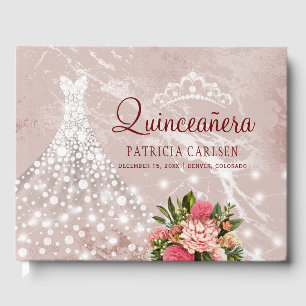 Livre D'or Robe de quinceanera en marbre rose pailleté de dia