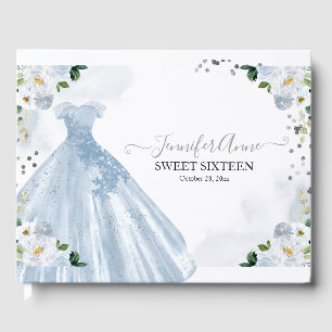 Livre D'or Robe Fleurs Aquarelle Bleue Sweet 16