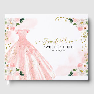 Livre D'or Robe rose fleurs aquarelle "Sweet 16" Blush