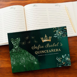 Livre D'or Robe verte Emeraude Florale Anniversaire Quinceane
