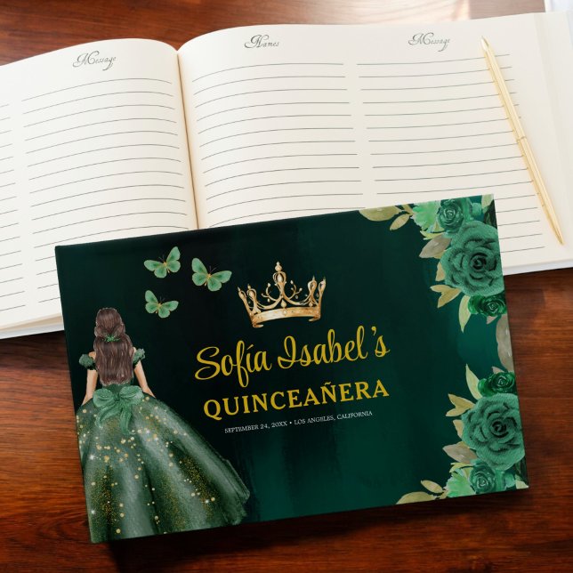 Livre D'or Robe verte Emeraude Florale Anniversaire Quinceane (Créateur téléchargé)