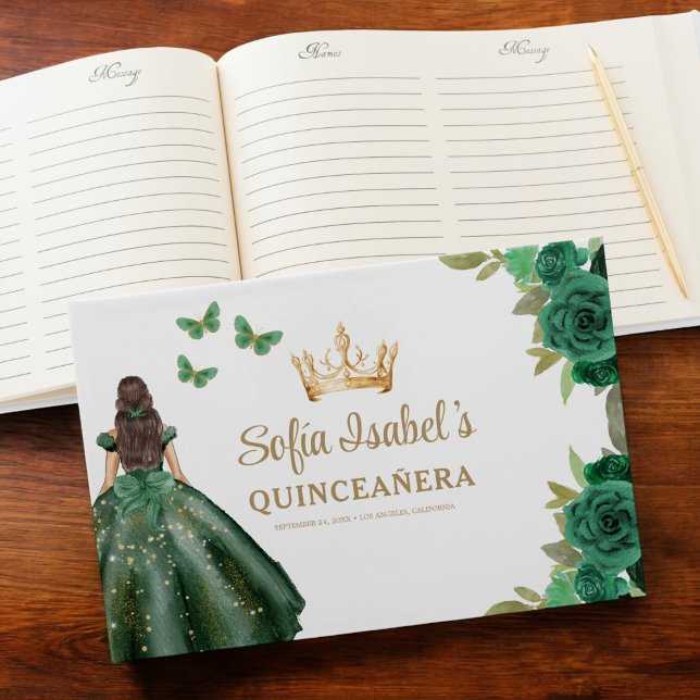 Livre D'or Robe verte Emeraude Florale Anniversaire Quinceane (Créateur téléchargé)