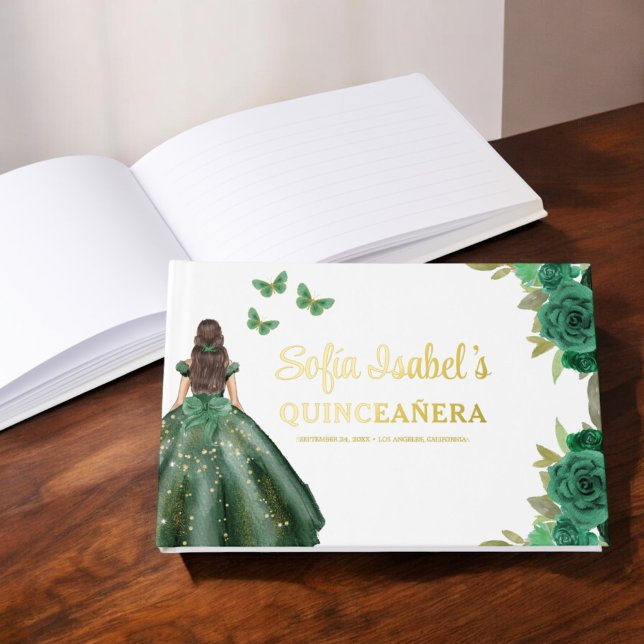 Livre D'or Robe verte Emeraude Florale Anniversaire Quinceane (Créateur téléchargé)
