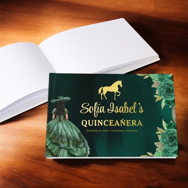 Livre D'or Robe verte Emeraude Florale Anniversaire Quinceane (Créateur téléchargé)