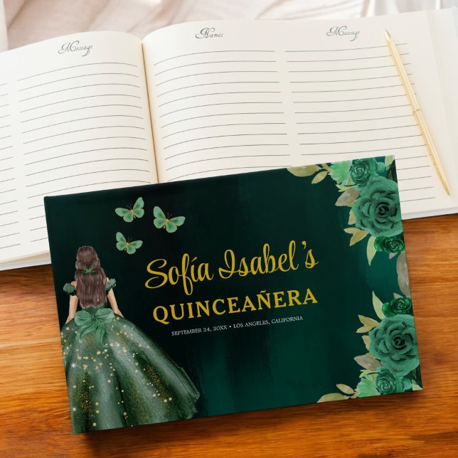 Livre D'or Robe verte Emeraude Florale Anniversaire Quinceane (Créateur téléchargé)